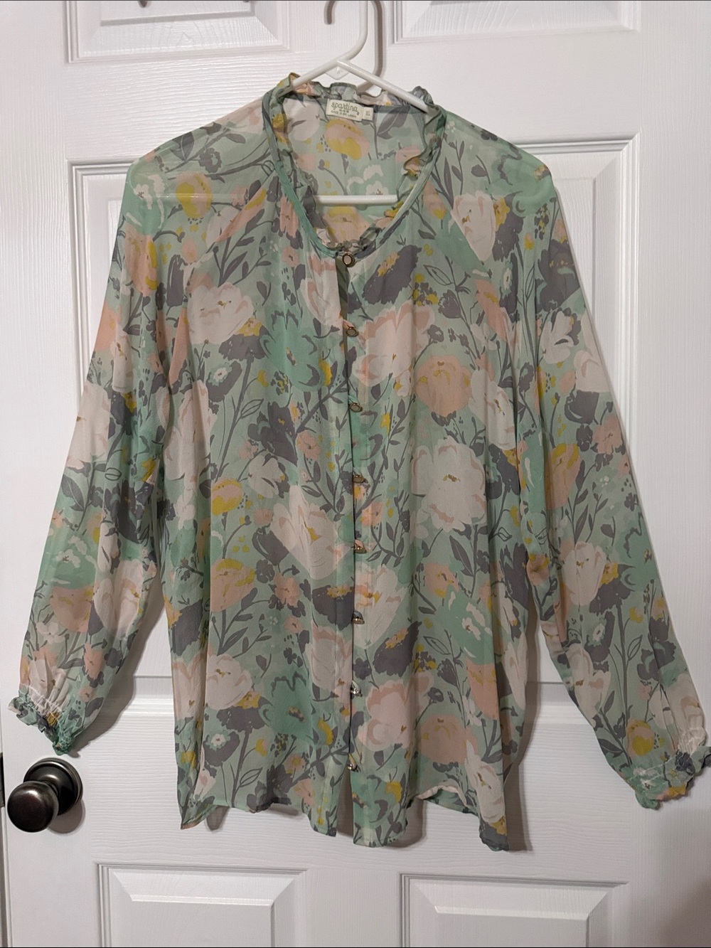 Spartina 449 Mint Floral Button-Front Blouse
